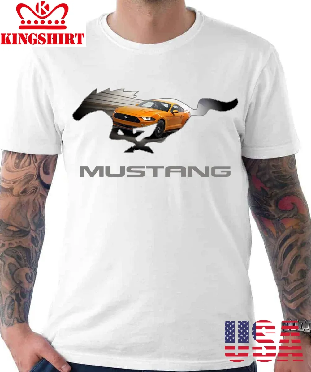 Ford Mustang Gt Logo Emblem Design Orange On Black Unisex T Shirt