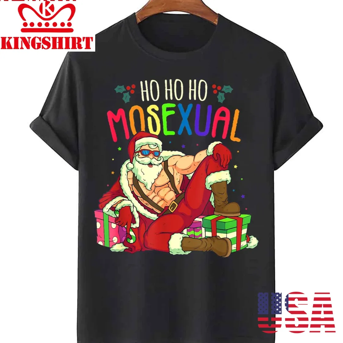 Mens Ho Ho Ho Mosexual Gay Santa Lgbt Pun Gay Pride Christmas Unisex T Shirt