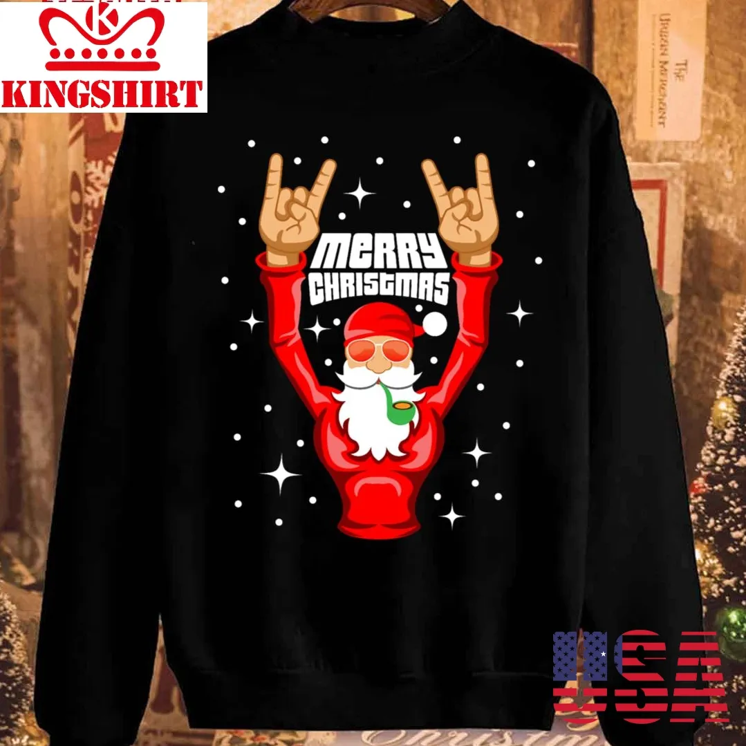 Rock And Roll Christmas Santa Claus Rocker Vintage Sweatshirt