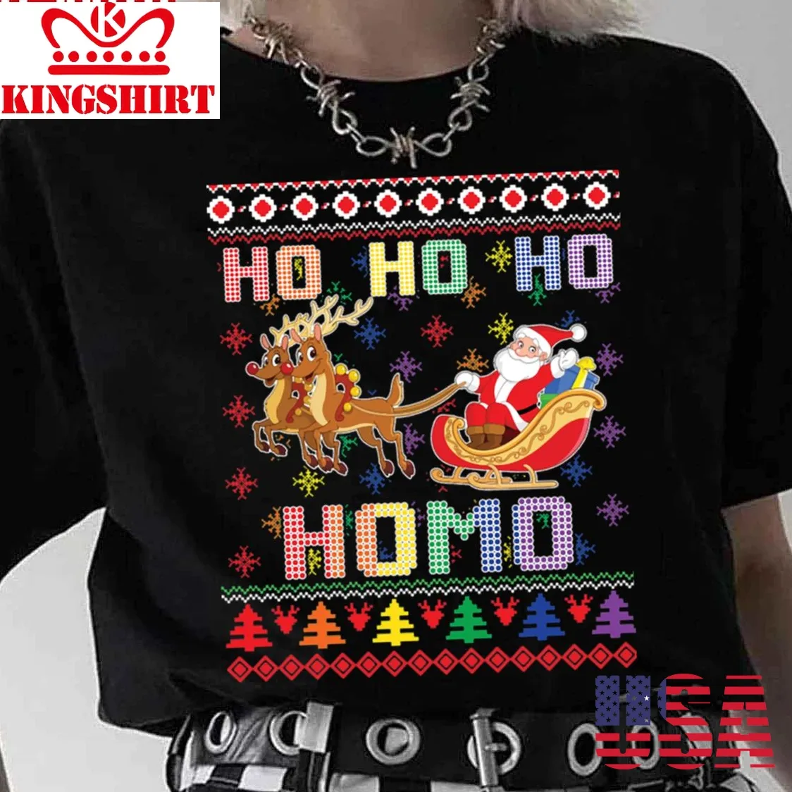 Santa And Reindeer Lgbt Ho Ho Ho Homo Unisex T Shirt