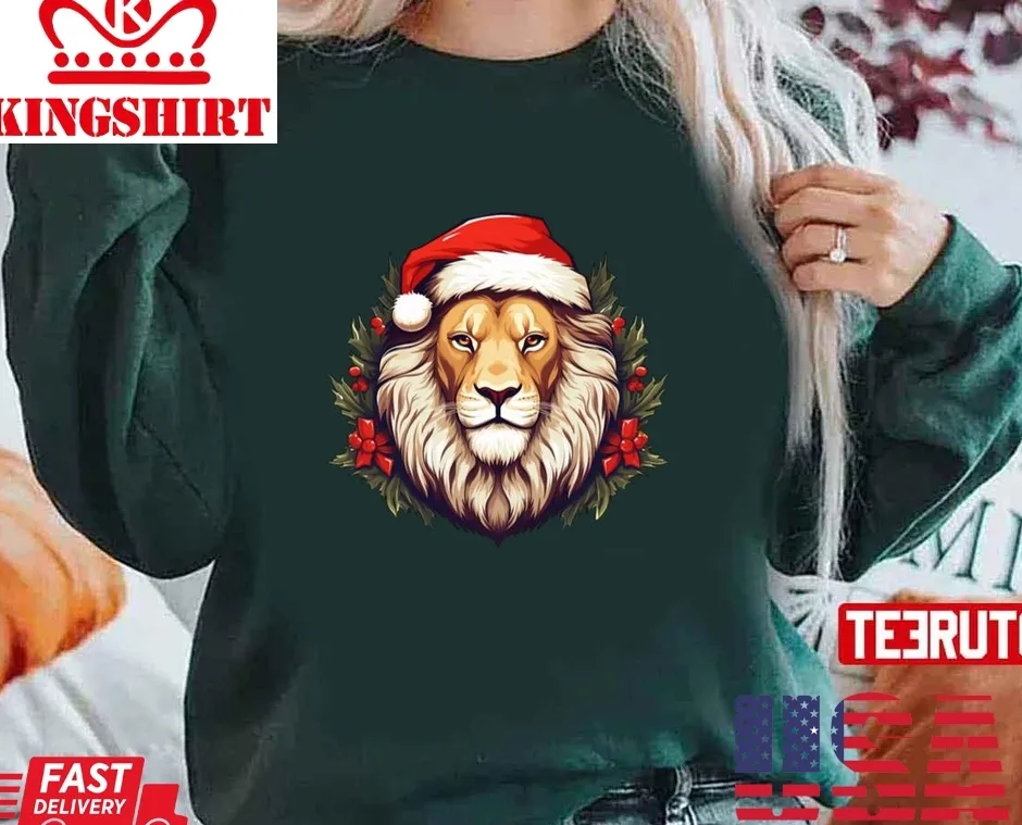 Adorable Christmas Lion Donning A Santa Claus Hat Unisex Sweatshirt