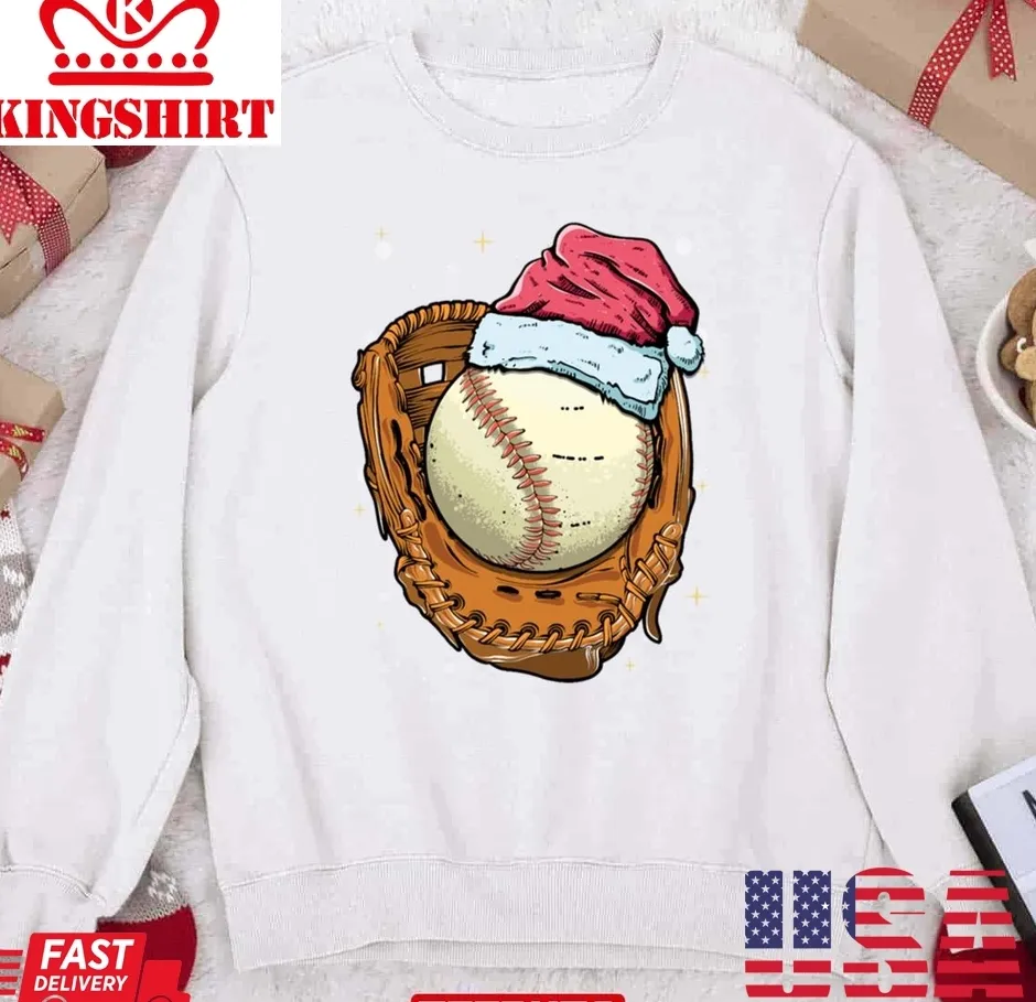 Baseball Ball Glove Santa Hat Funny Xmas Sport Christmas Unisex Sweatshirt