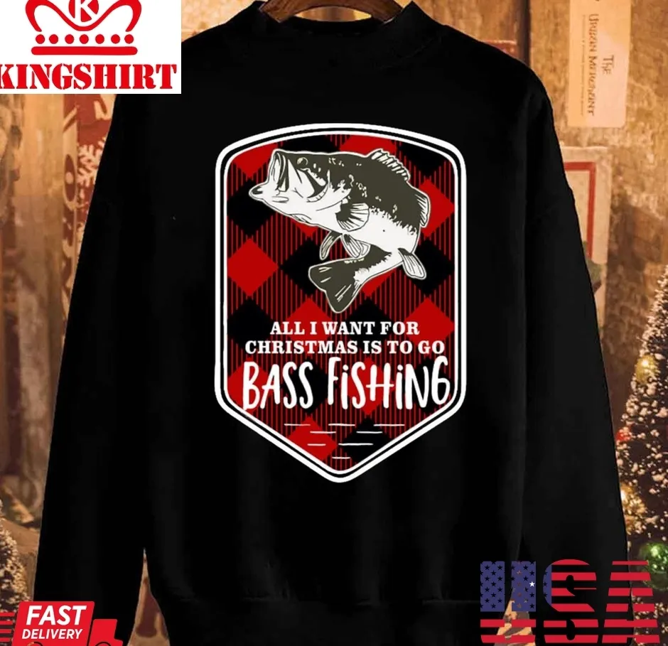 Bass Fishing All I Want Christmas Plaid Unisex Sweatshirt