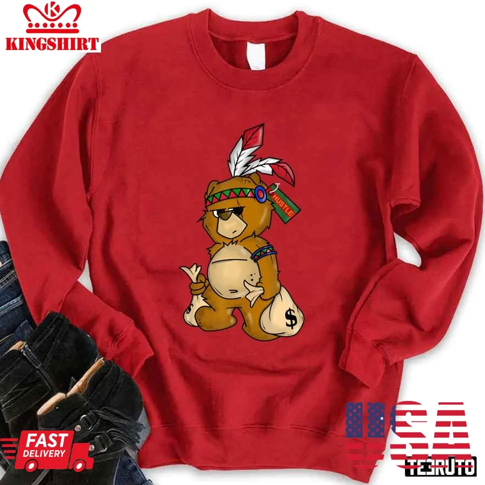 Top Bear Hustle Hip Hop Money Rap Boys Men Christmas Sweatshirt Plus Size
