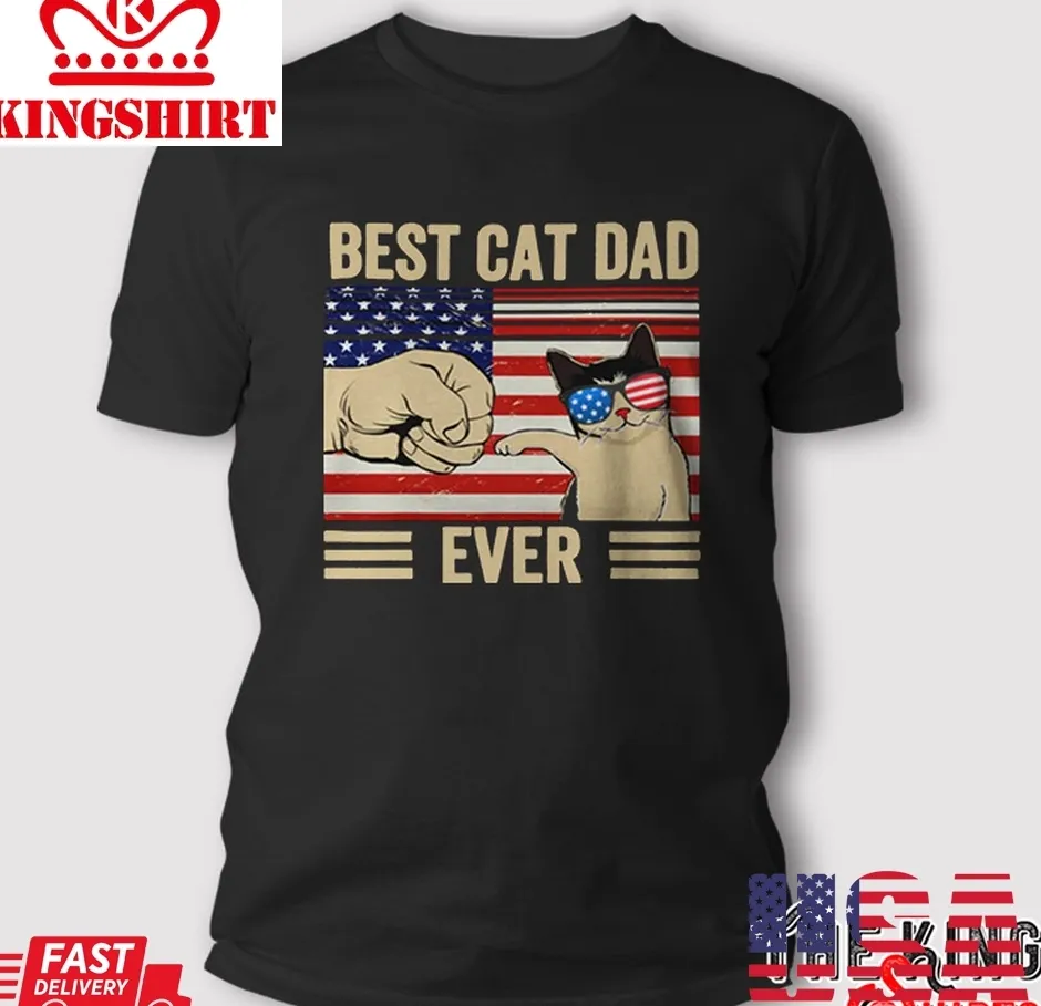 Best Cat Dad T Shirt, Vintage Cat Glasses American Flag Plus Size