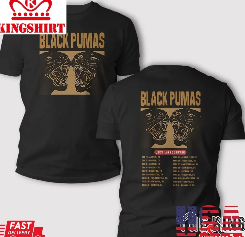 Black Pumas 2023 2024 Tour T Shirt Size up S to 4XL