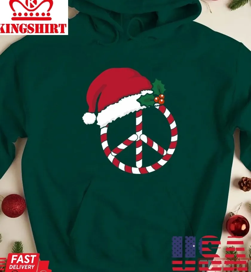 Candy Cane Peace Sign Christmas Cute Unisex Sweatshirt Unisex Tshirt