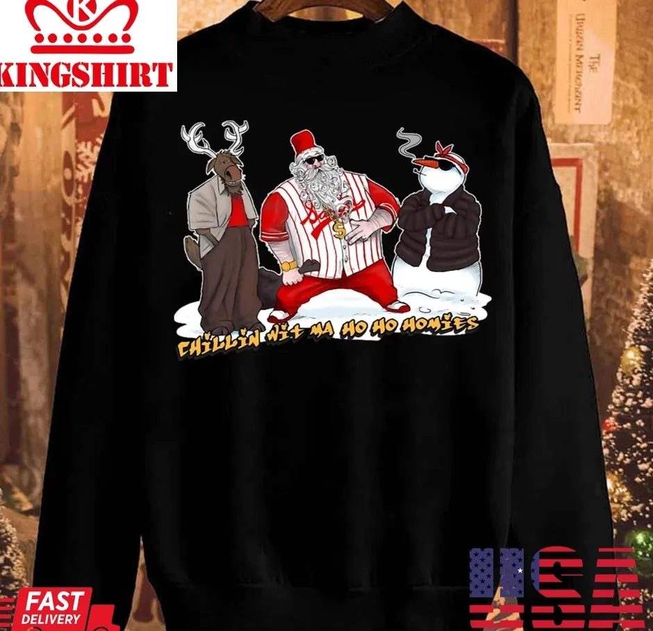 Chillin' Wit Ma Ho Ho Homies Gangsta Santa Unisex Sweatshirt Plus Size