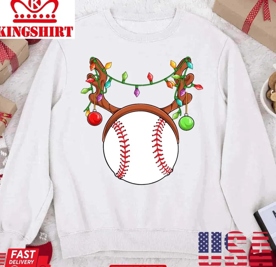 Christmas Baseball Ball Reindeer Lights Xmas Boys Men Unisex Sweatshirt Plus Size