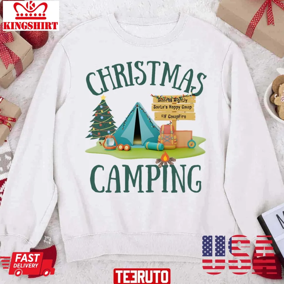 Hot Christmas Camping Design Smore Campfire Elf Unisex Sweatshirt TShirt
