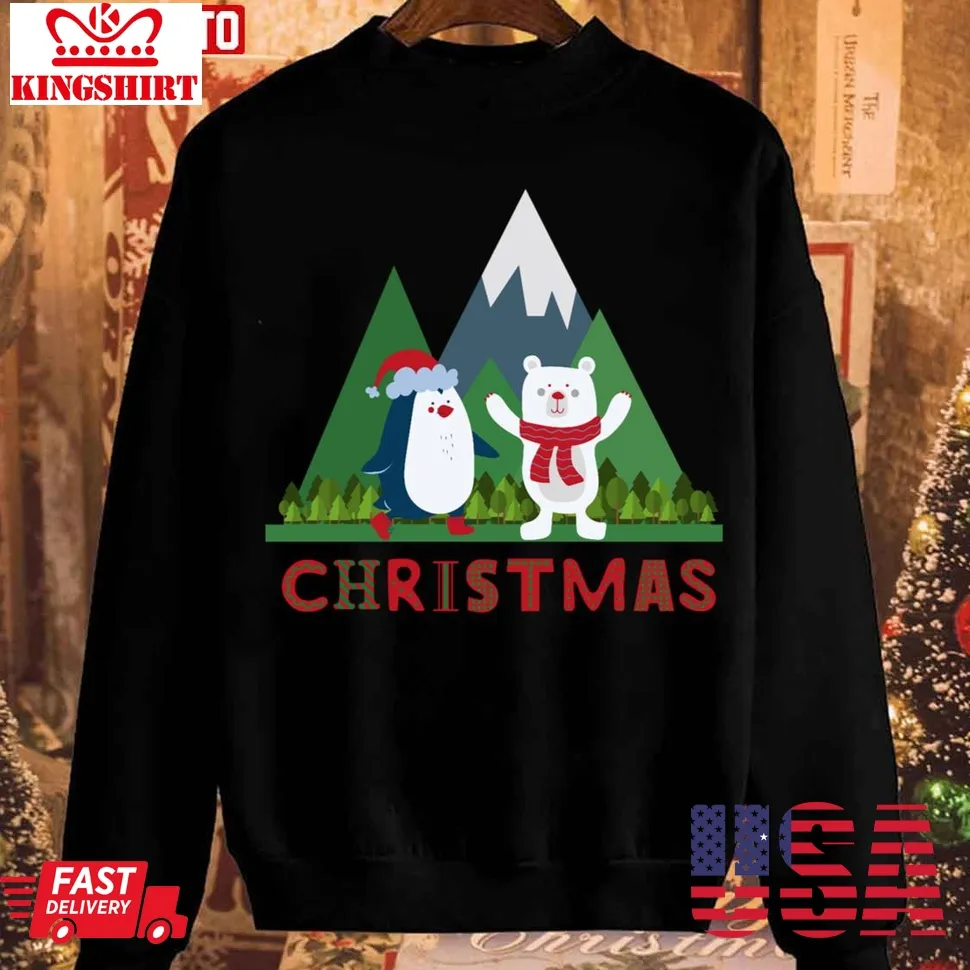 Be Nice Christmas Cartoon Cute Bear With Pinguin Unisex Sweatshirt Plus Size