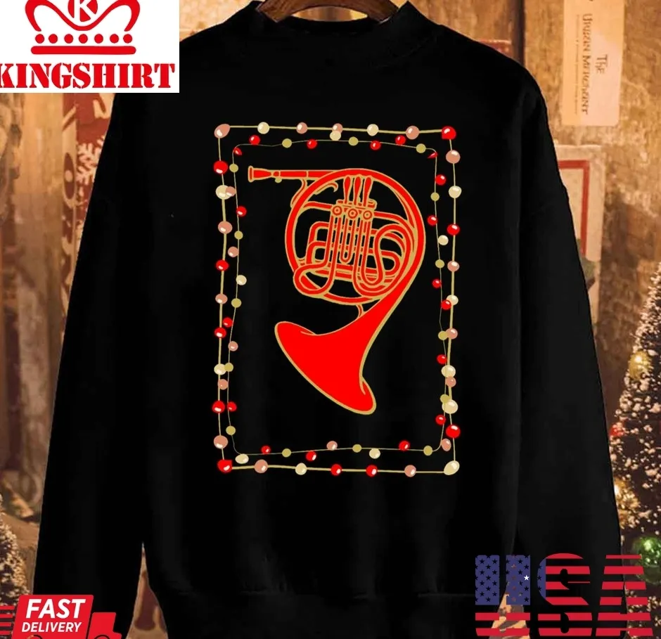 Christmas French Horn Red Unisex Sweatshirt Size up S to 4XL