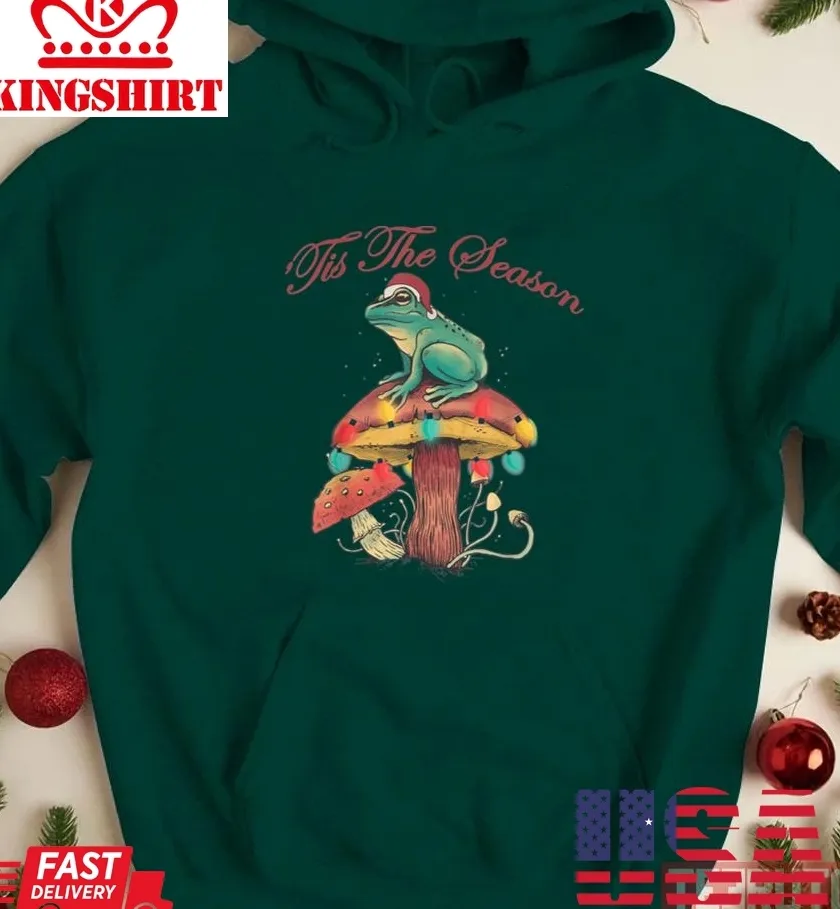 Christmas Frog Sitting On A Mushroom Unisex Sweatshirt Plus Size