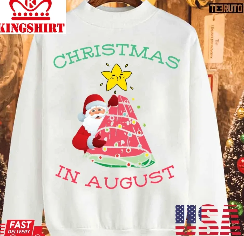 Christmas In August Watermelon Santa In Summer Vacation Unisex Sweatshirt Size up S to 4XL