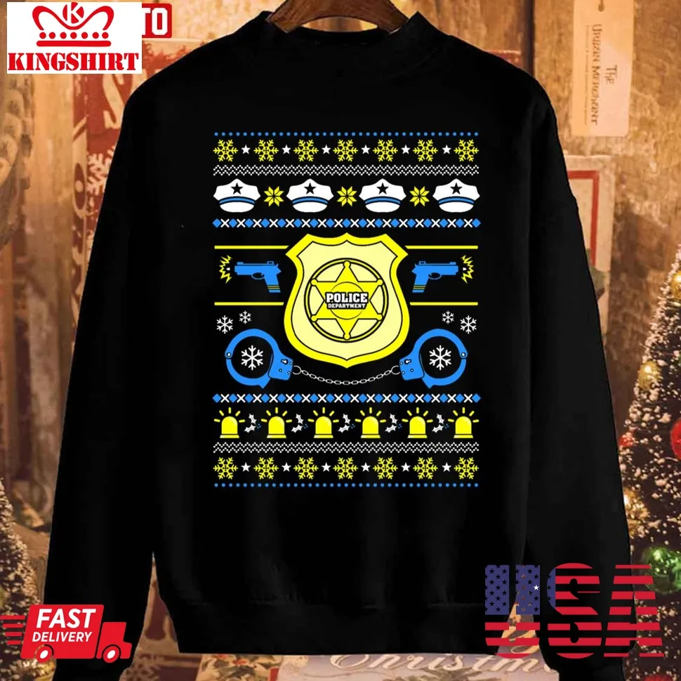 Best Christmas Police Badge With Guns Handcuffs Xmas Unisex Sweatshirt TShirt