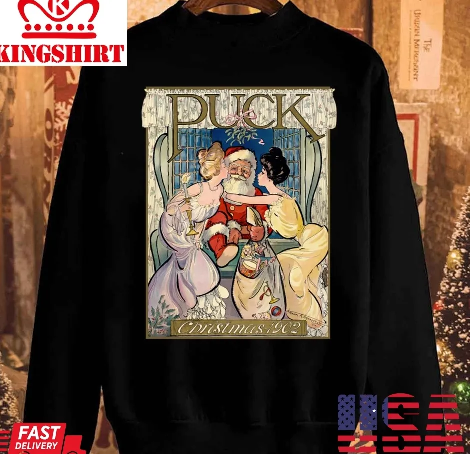 Christmas Puck Kissing Santa Unisex Sweatshirt Plus Size