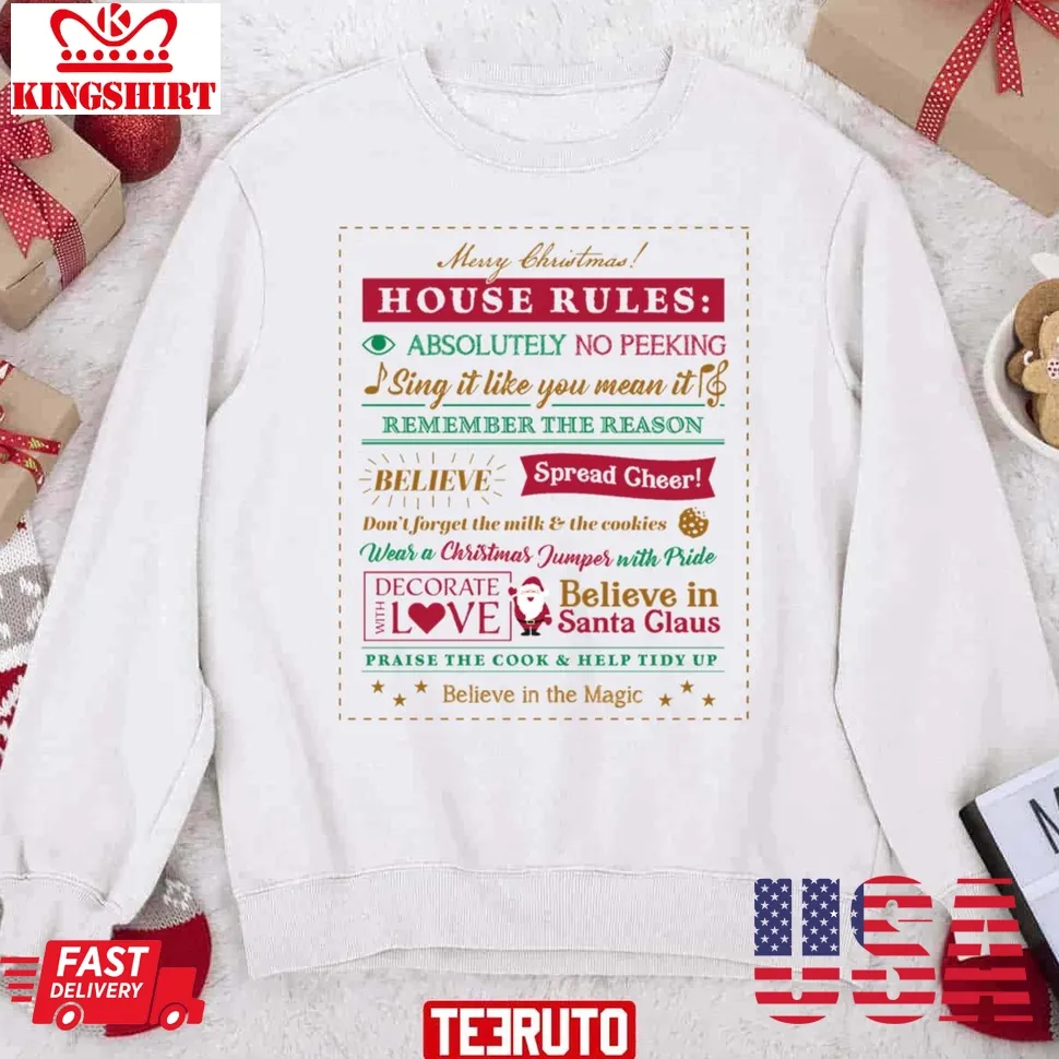 Top Christmas Rules Cute And Funny Christmas Jumper Sweatshirt Plus Size