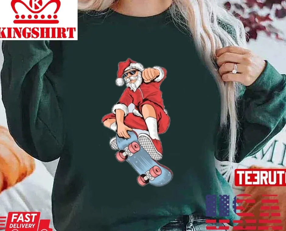 Christmas Skateboard Santa Unisex Sweatshirt Size up S to 4XL