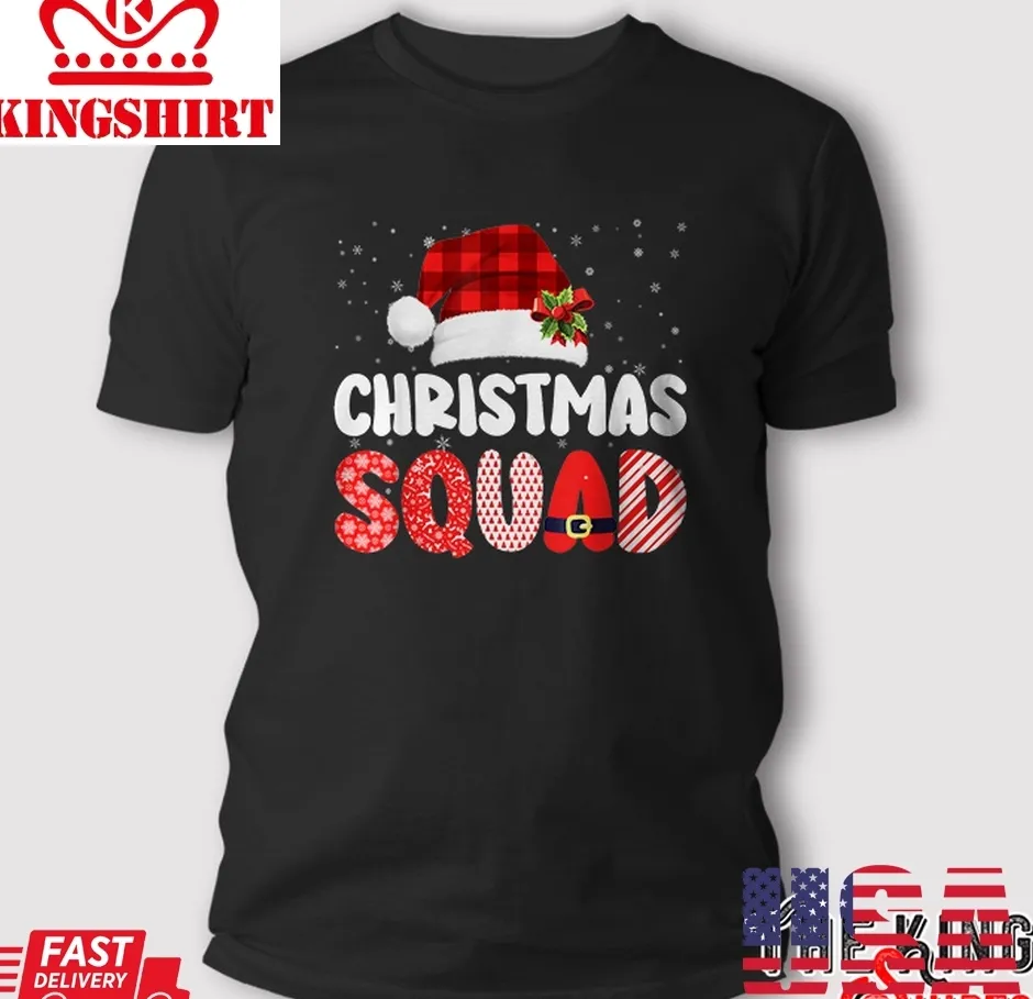 Christmas Squad Family Group Matching Red Plaid Santa T Shirt Unisex Tshirt