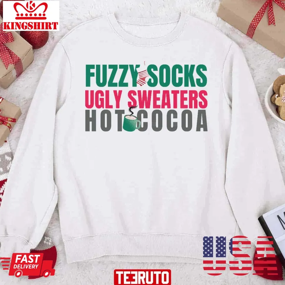Free Style Christmas Themed Fuzzy Socks Hot Cocoa Unisex Sweatshirt Unisex Tshirt