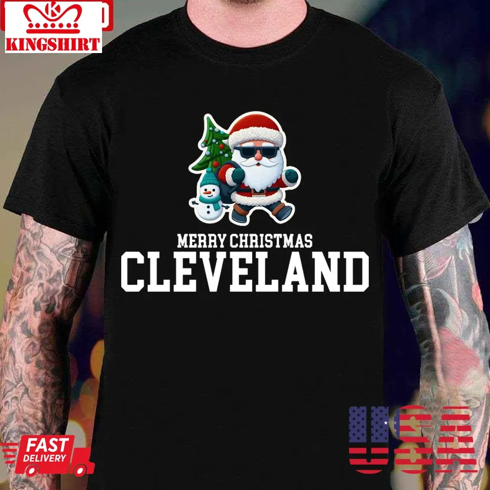 Funny Cleveland Xmas Chibi Santa Christmas Pattern Unisex T Shirt Plus Size