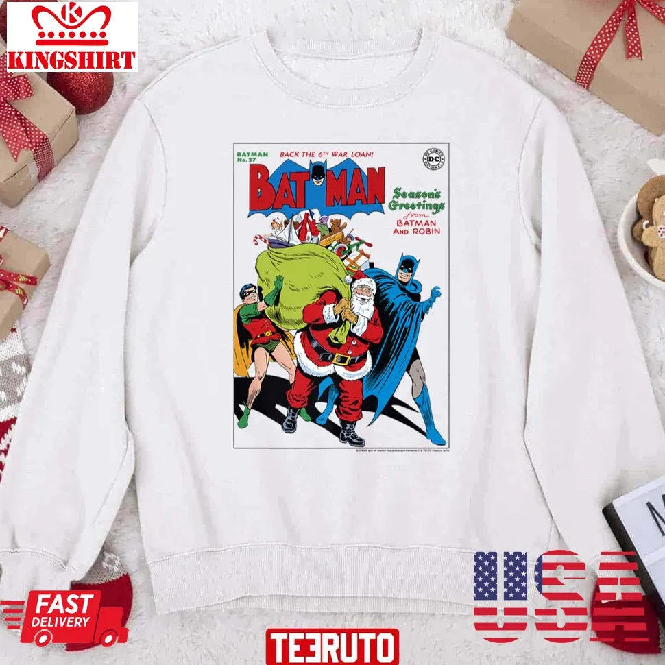 Vintage Comics Seasons Greetings From And Robin Christmas Unisex Sweatshirt Size up S to 4XL