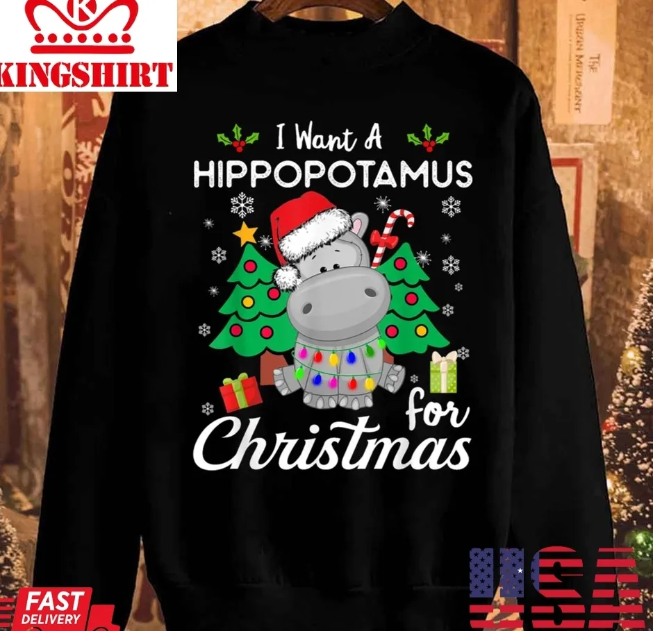 Cute Animal I Want A Hippopotamus For Christmas Unisex Sweatshirt Plus Size