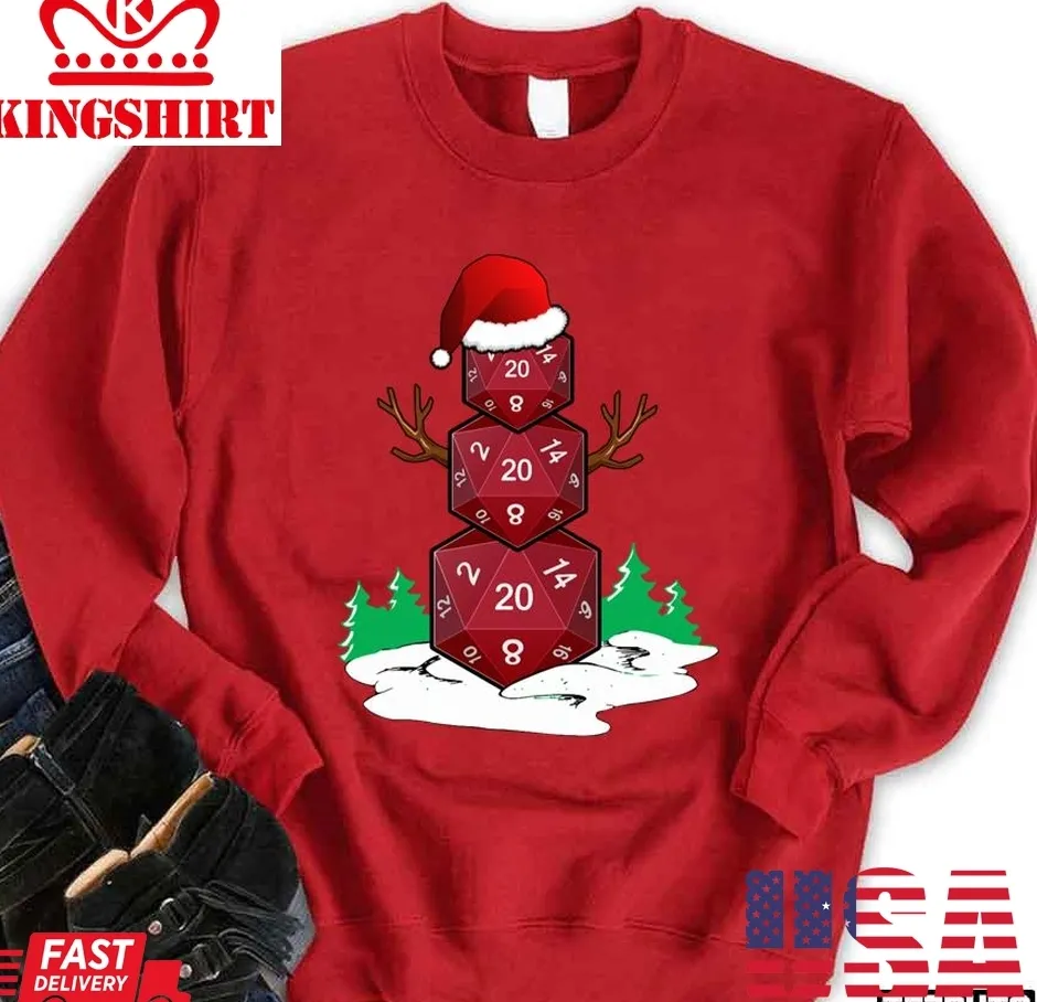 D20 Dice Snowman Christmas Funny Family Pajama Xmas Unisex Sweatshirt Size up S to 4XL