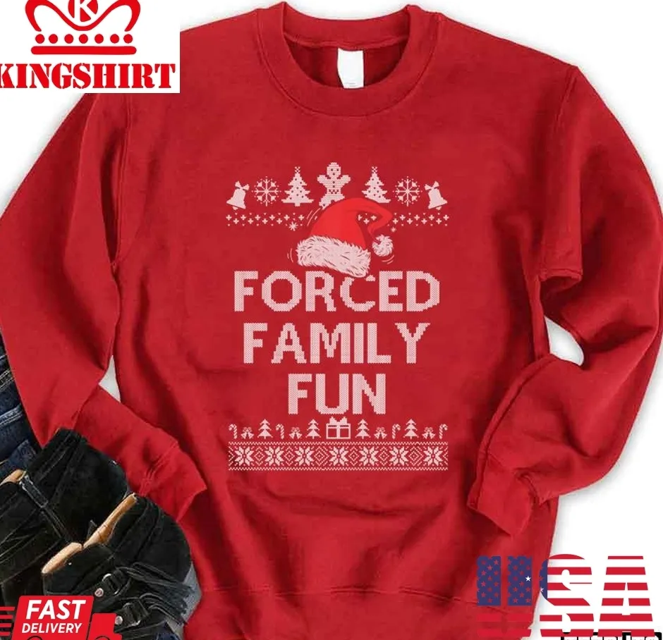 Forced Family Fun Sarcastic Adult Christmas Even Vintage Unisex Sweatshirt Size up S to 4XL