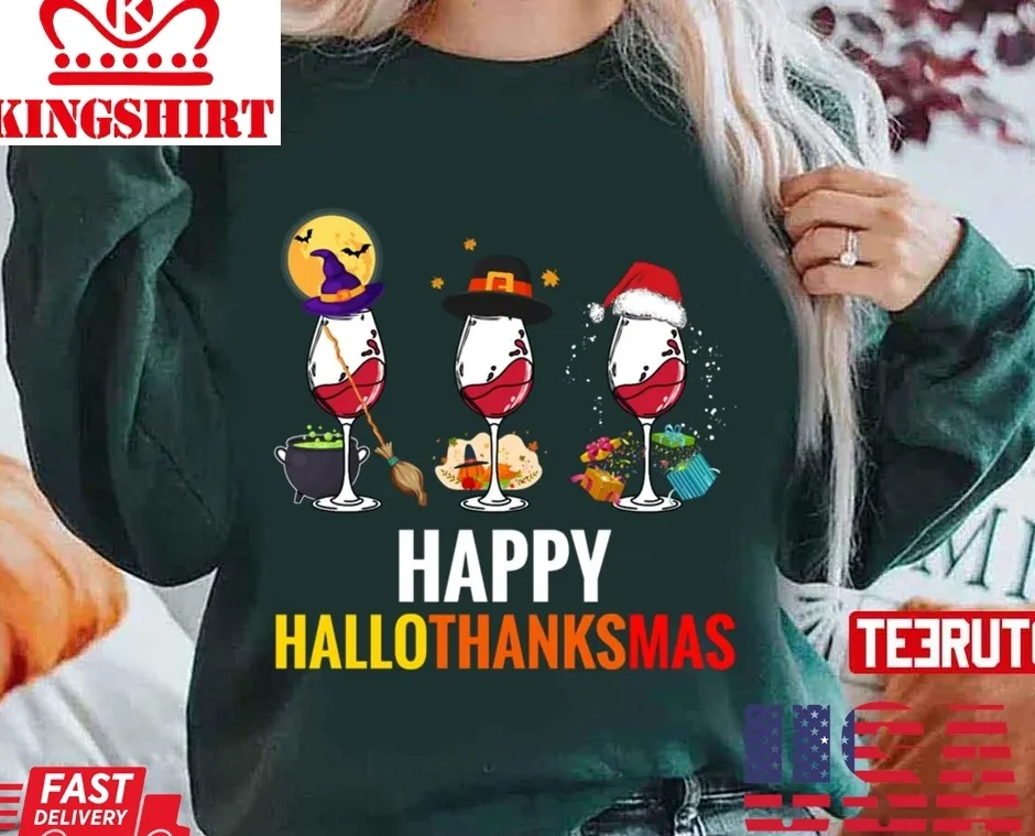 Happy Halloween Thanksgiving Christmas Hallothanksmas Unisex Sweatshirt Plus Size