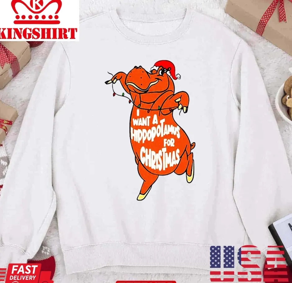 Hippopotamus Christmas Unisex Sweatshirt Size up S to 4XL