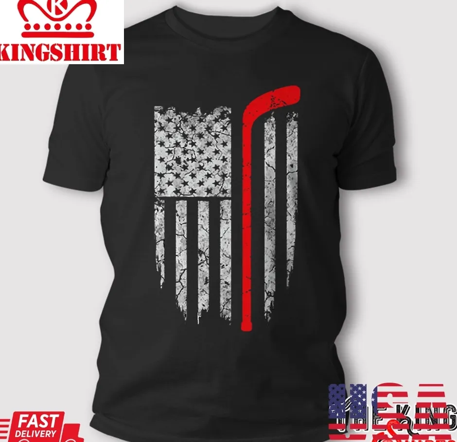 Hockey American Flag T Shirt Gift Size up S to 4XL
