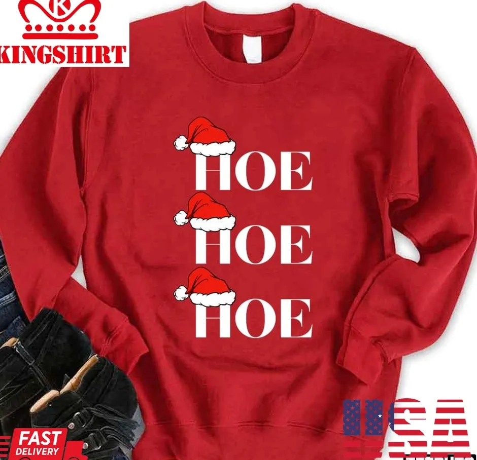 Hoe Hoe Hoe Santa Hat Adult Nsfw Christmas Pun Unisex Sweatshirt Size up S to 4XL