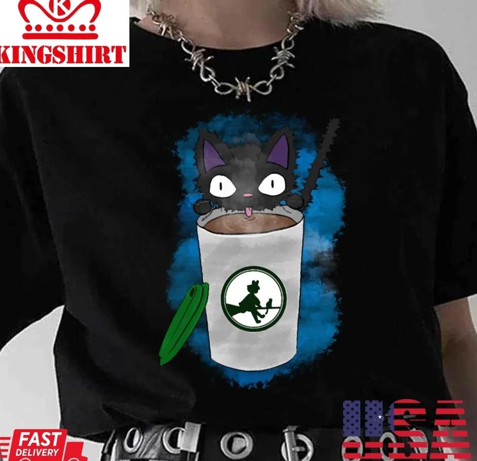 Vintage Jittery Jiji The Ghibli Cat Drinks Unisex T Shirt Size up S to 4XL