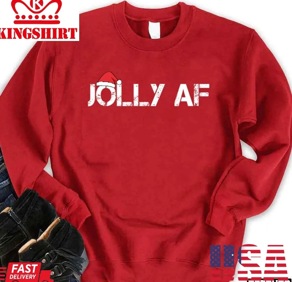 Official Jolly Af Funny Hat Christmas Holiday Unisex Sweatshirt TShirt