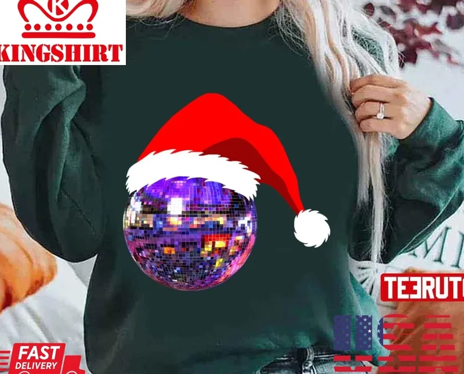 Love Shirt Jolly Disco Ball With Santa Hat Unisex Sweatshirt Size up S to 4XL