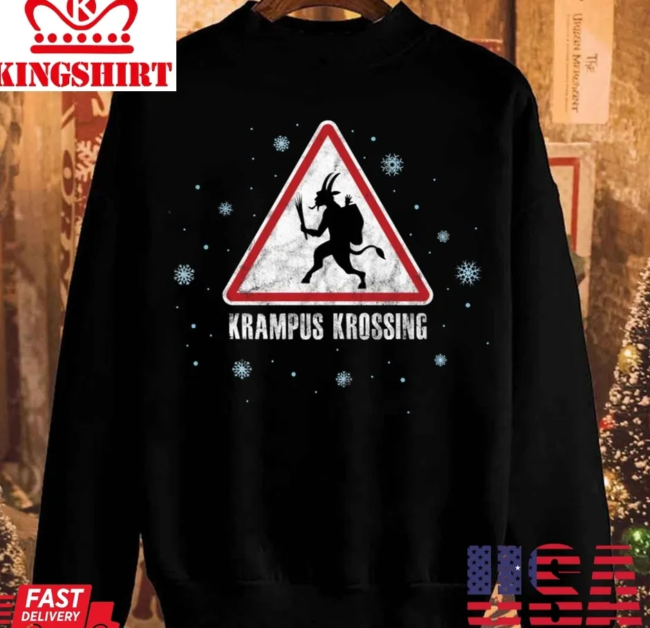 Vintage Krampus Krossing Snow 2023 Christmas Unisex Sweatshirt Size up S to 4XL