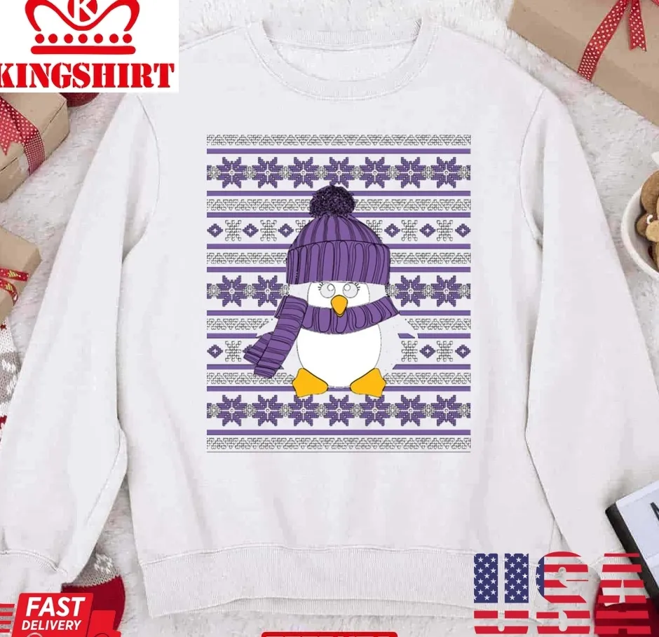 Best Krimbles Cheeky Purple Penguin Poinsettia Christmas Unisex Sweatshirt TShirt