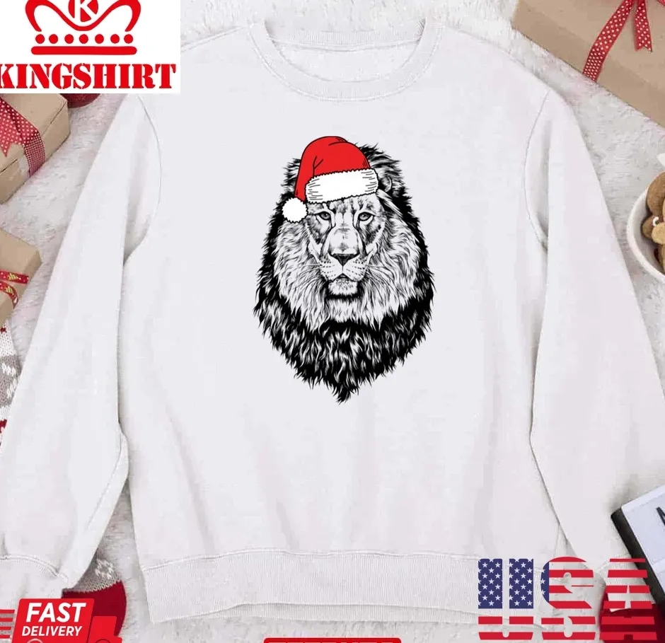 Be Nice Lion Santa Safari Animal Holiday Christmas Unisex Sweatshirt Plus Size