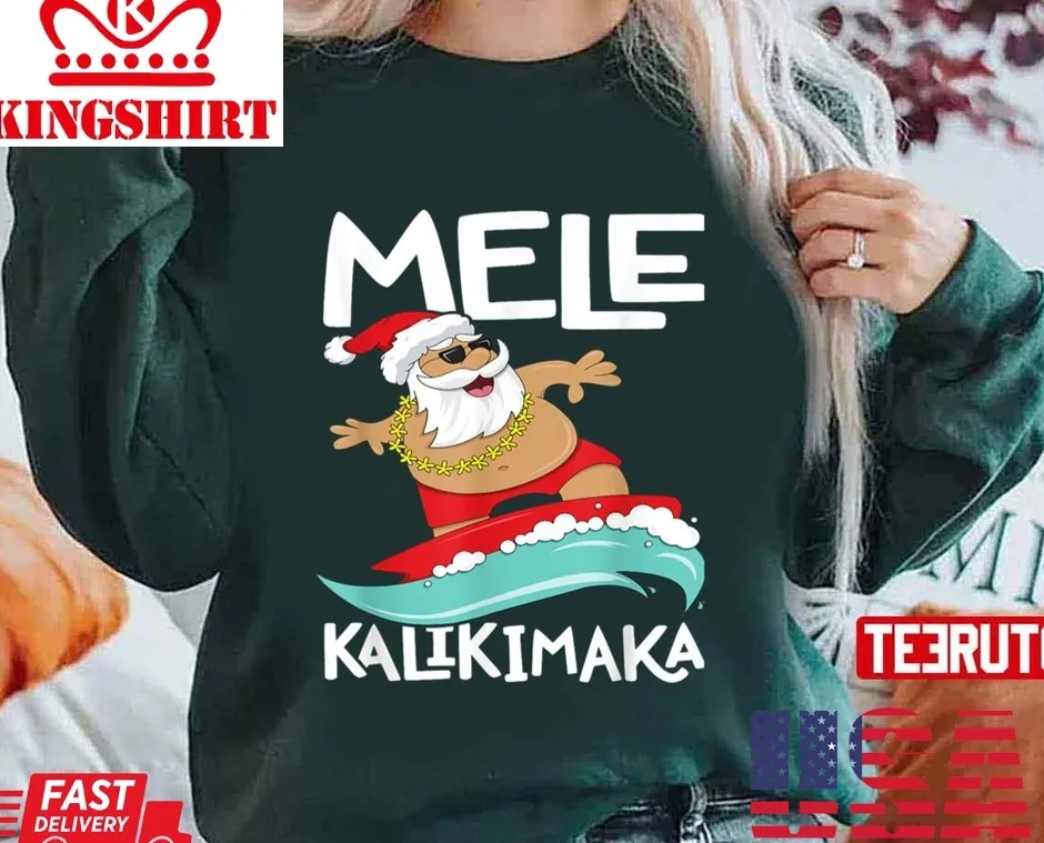 Official Mele Kalikimaka Hawaiian Christmas Surfing Santa Unisex Sweatshirt TShirt