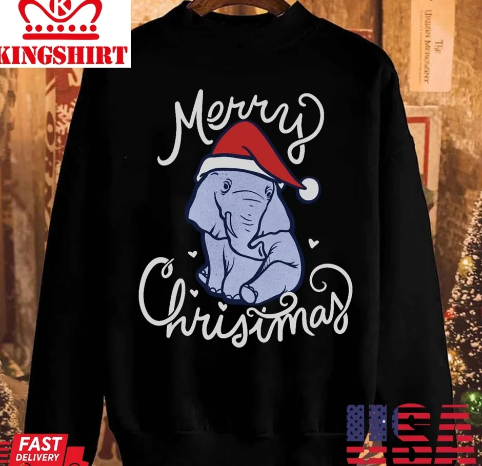 Funny Merry Christmas Elephant Unisex Sweatshirt Plus Size