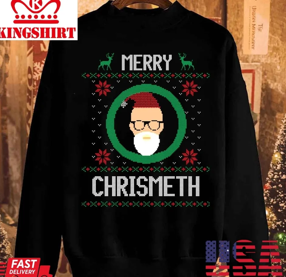 Original Merry Christmeth Christmas Bald Santa Claus With Sunglasses Unisex Sweatshirt TShirt