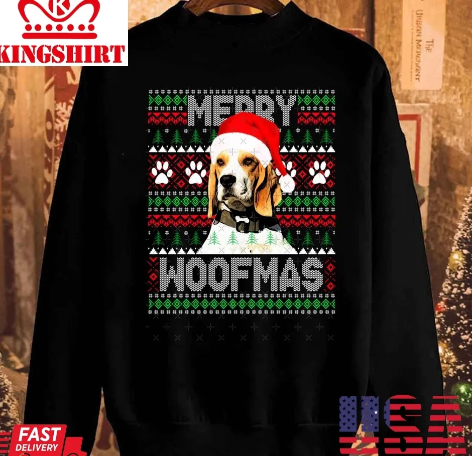 Official Merry Woofmas Cute Beagle Dog Christmas Unisex Sweatshirt TShirt