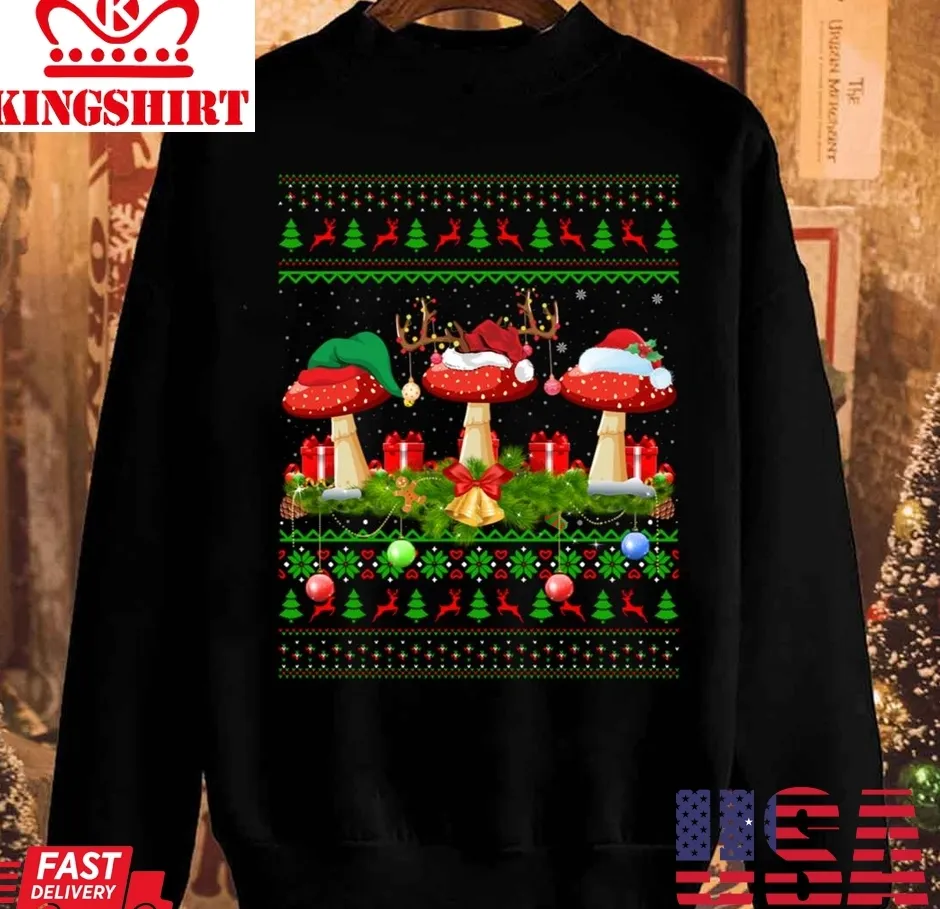 Pretium Mushroom Lover Xmas Santa Mushroom Christmas Vintage Unisex Sweatshirt Plus Size