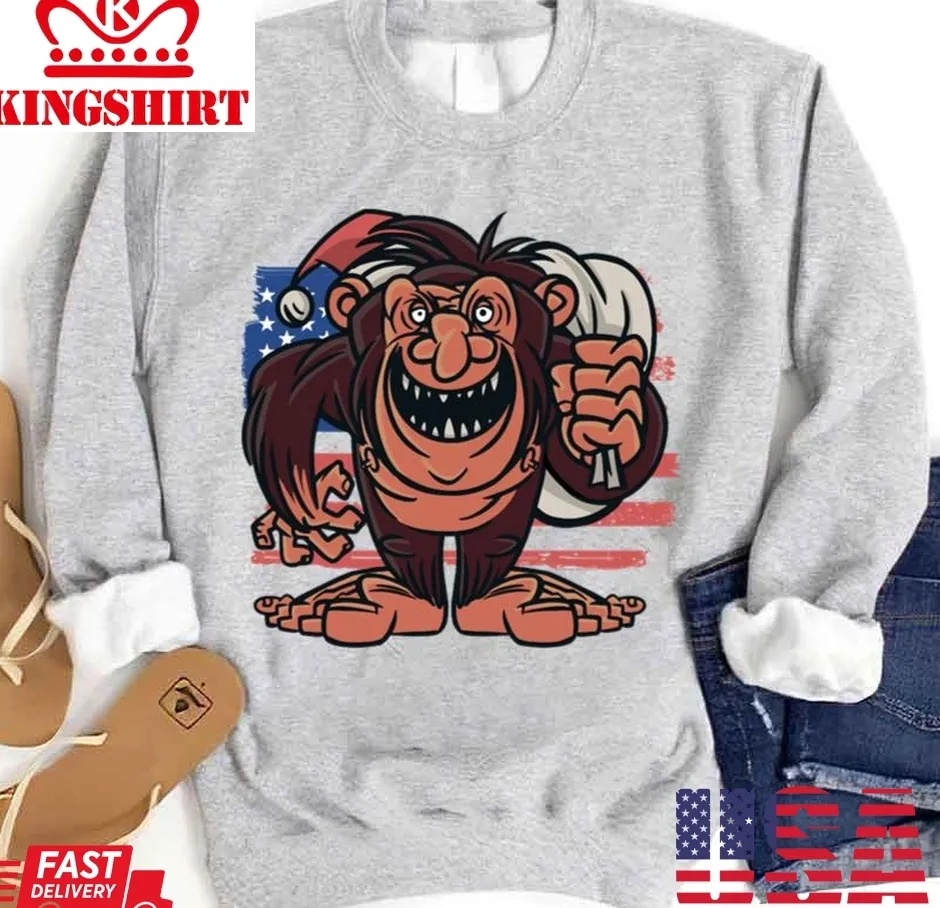 Oh Patriotic American Bigfoot Santa Unisex Sweatshirt Size up S to 4XL