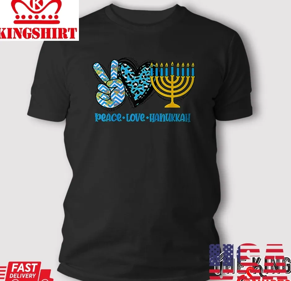 Hot Peace Love Hanukkah Leopard Hanukkah Menorah Jewish T Shirt TShirt