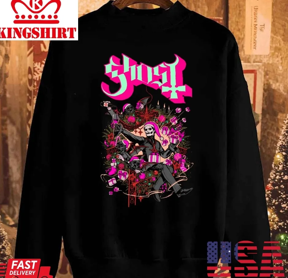 Hot Pink Christmas Ghost Band Unisex Sweatshirt TShirt