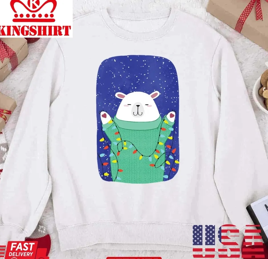 Romantic Style Polar Bear My Favorite Color Is Lights 2023 Christmas Unisex Sweatshirt Unisex Tshirt