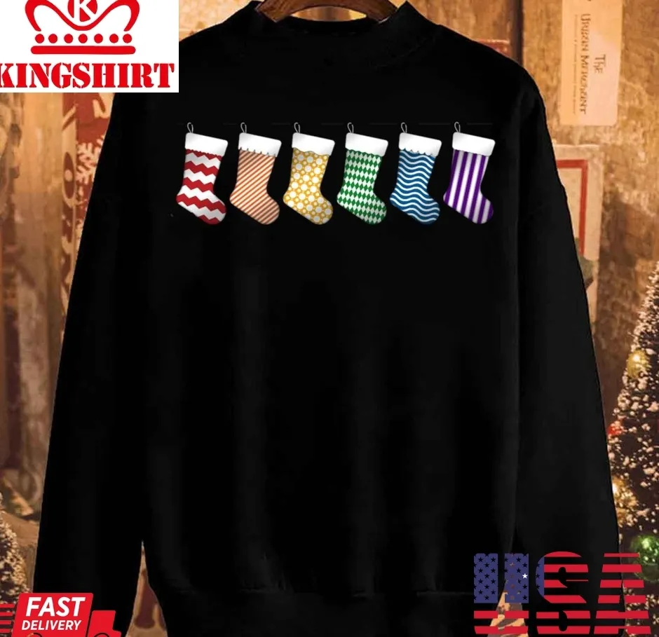 Vintage Row Of Six Lgbtq Pride Rainbow Christmas Stockings Unisex Sweatshirt Size up S to 4XL