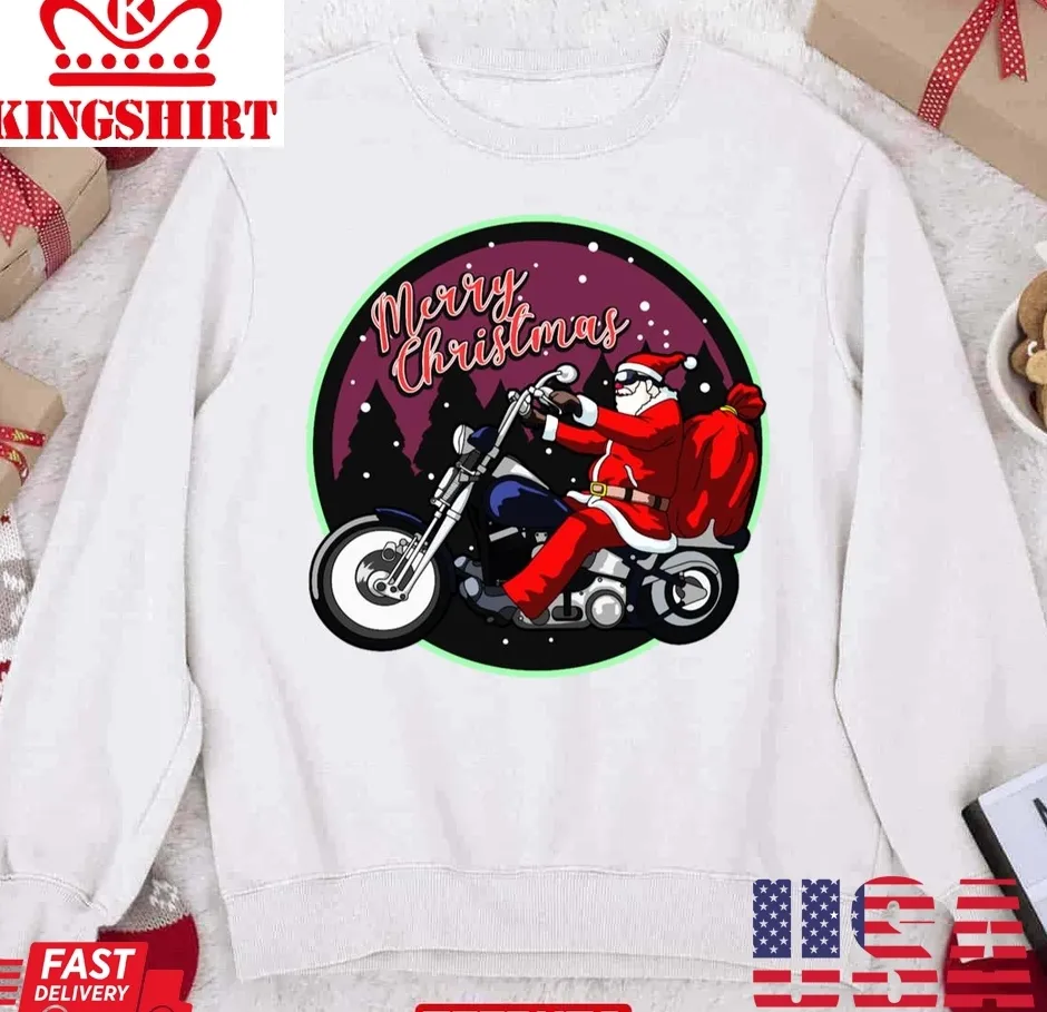 Top Santa Claus On Motorcycle Merry Christmas Unisex Sweatshirt Plus Size